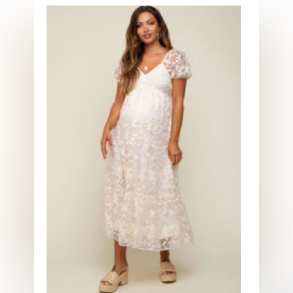 Pink blush cream floral embroidered dress size small